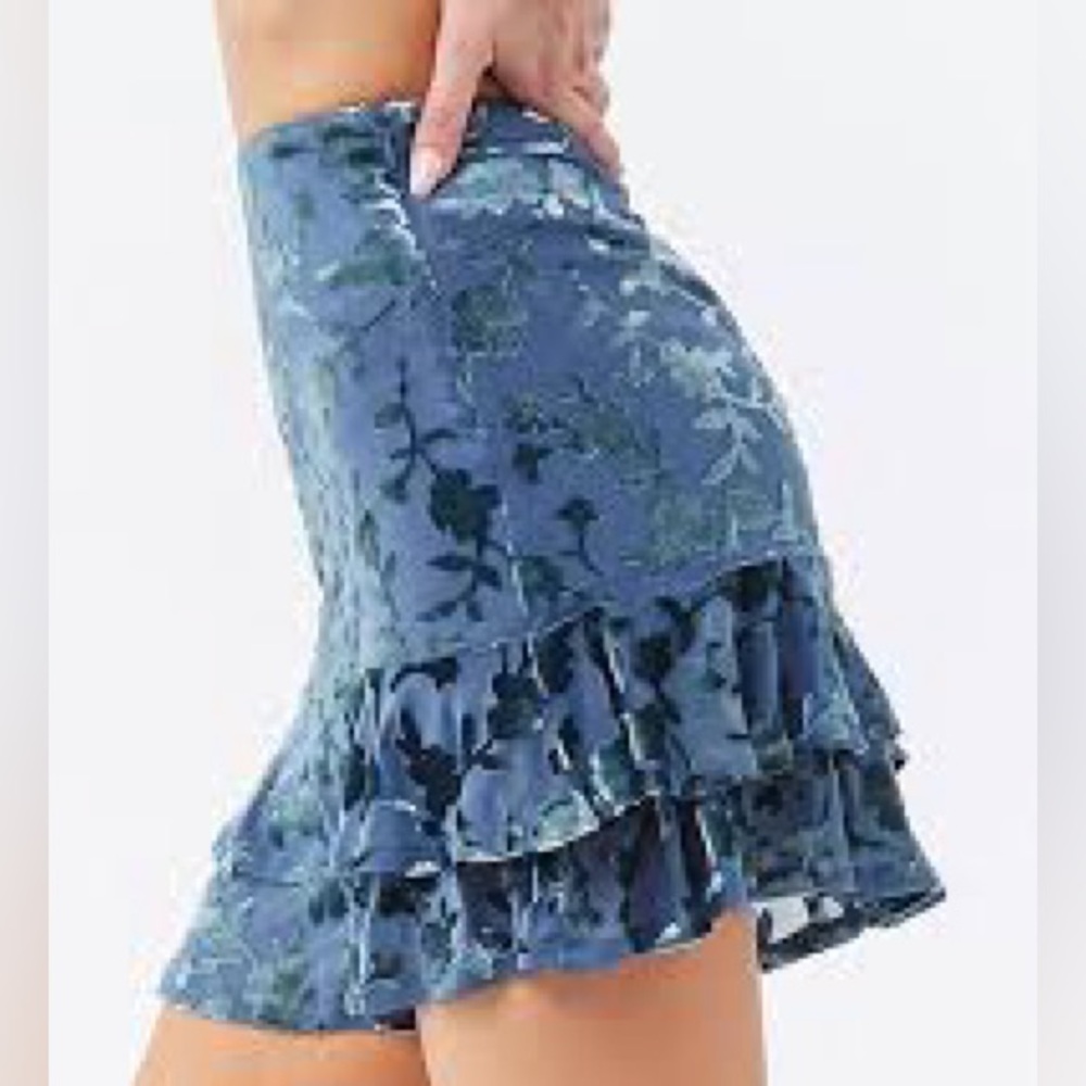 Forever 21 Teal Velvet Ruffle Skirt